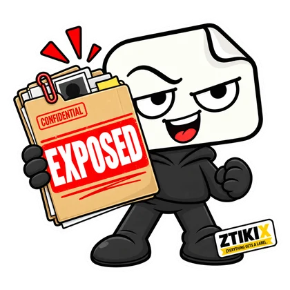 ZTIKIX lächelt und präsentiert eine Mappe mit EXPOSED-Label und sichtbaren Dokumenten.