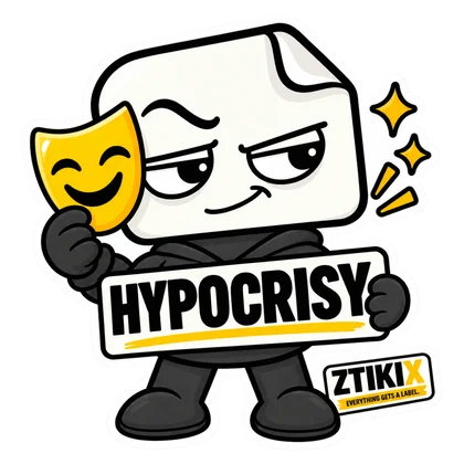 ZTIKIX holds a smiling yellow mask beside the face and a HYPOCRISY sign in front.