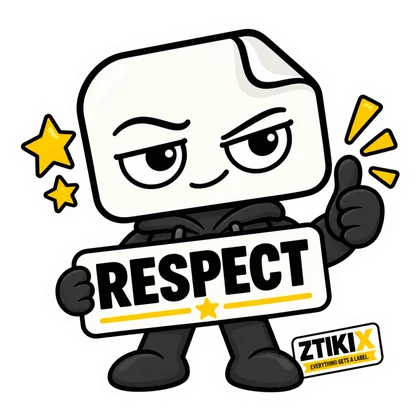 ZTIKIX zeigt Daumen hoch und hält RESPECT, umgeben von gelben Sternen.