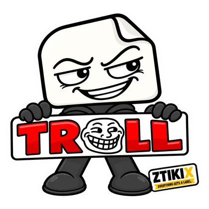 ZTIKIX grins above a TROLL sign with a grinning meme face replacing the letter O.