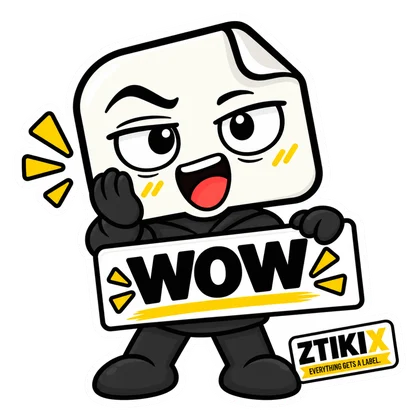 ZTIKIX holds WOW with an open smile, one hand against the cheek and bright yellow accents.